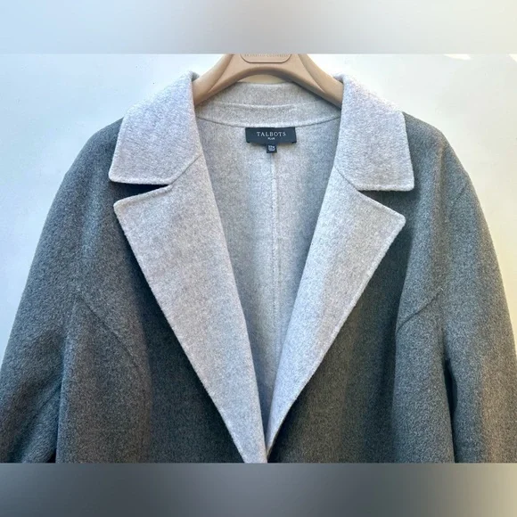 Like New Talbots Double Sided Wool Charcoal Coat Jacket Light Gray Lapel, 22 W - Picture 6 of 15